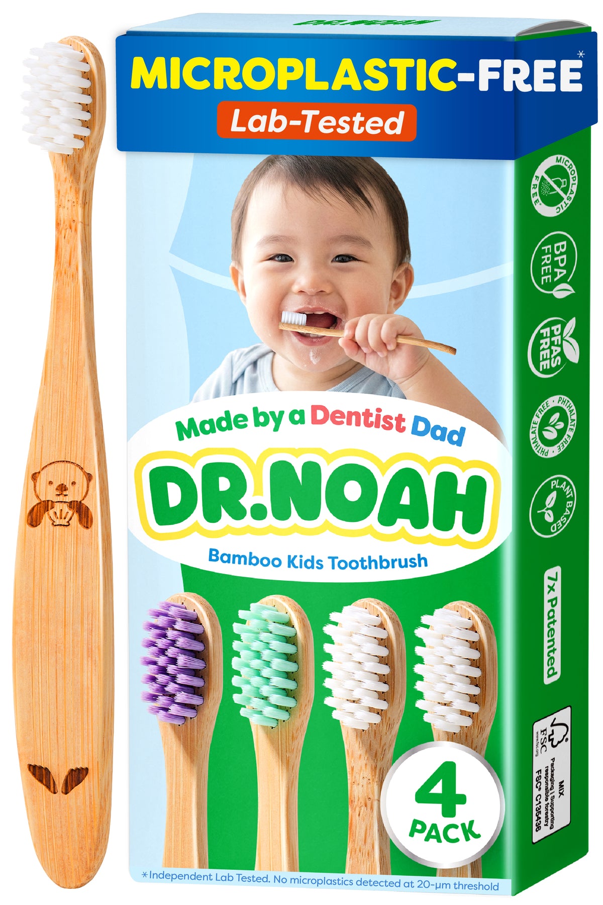 Dr. Noah Bamboo Baby & Toddler Toothbrush 4 Pack