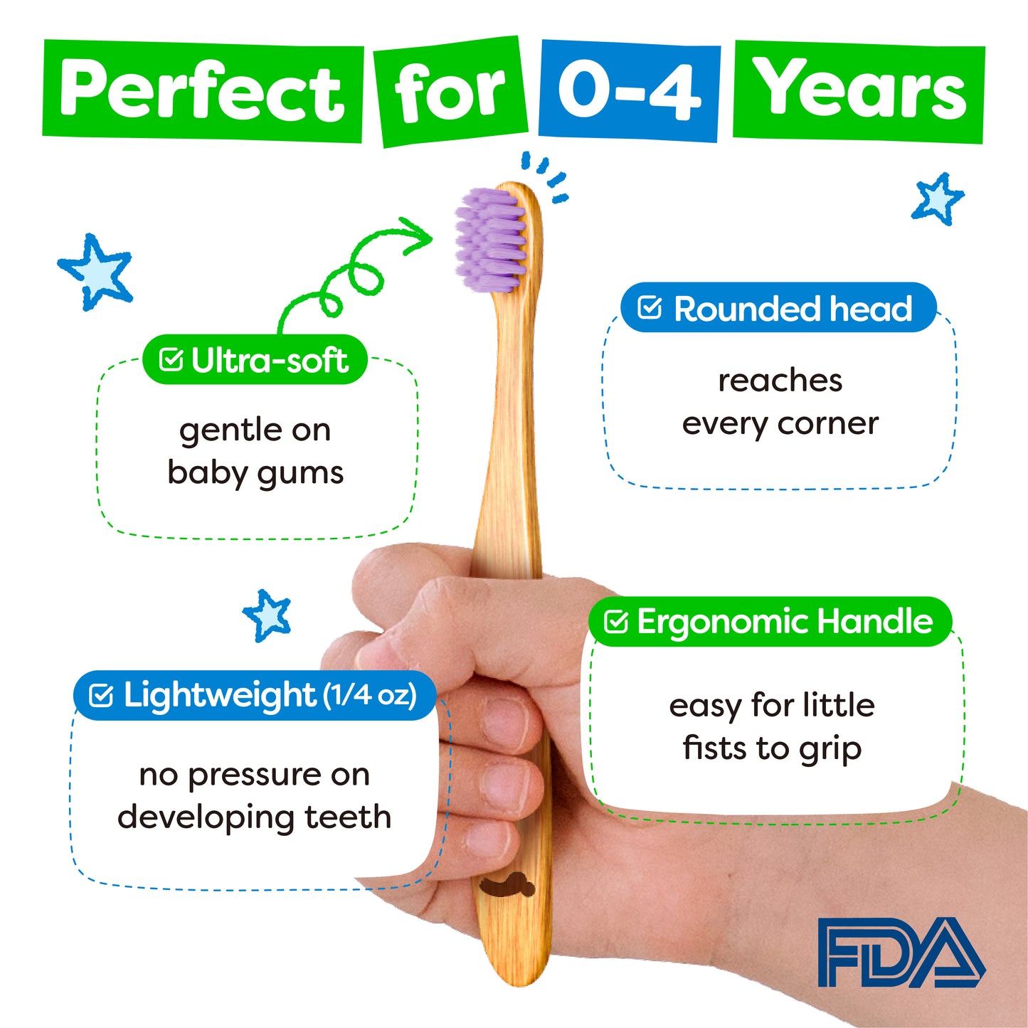 Dr. Noah Bamboo Baby & Toddler Toothbrush 4 Pack