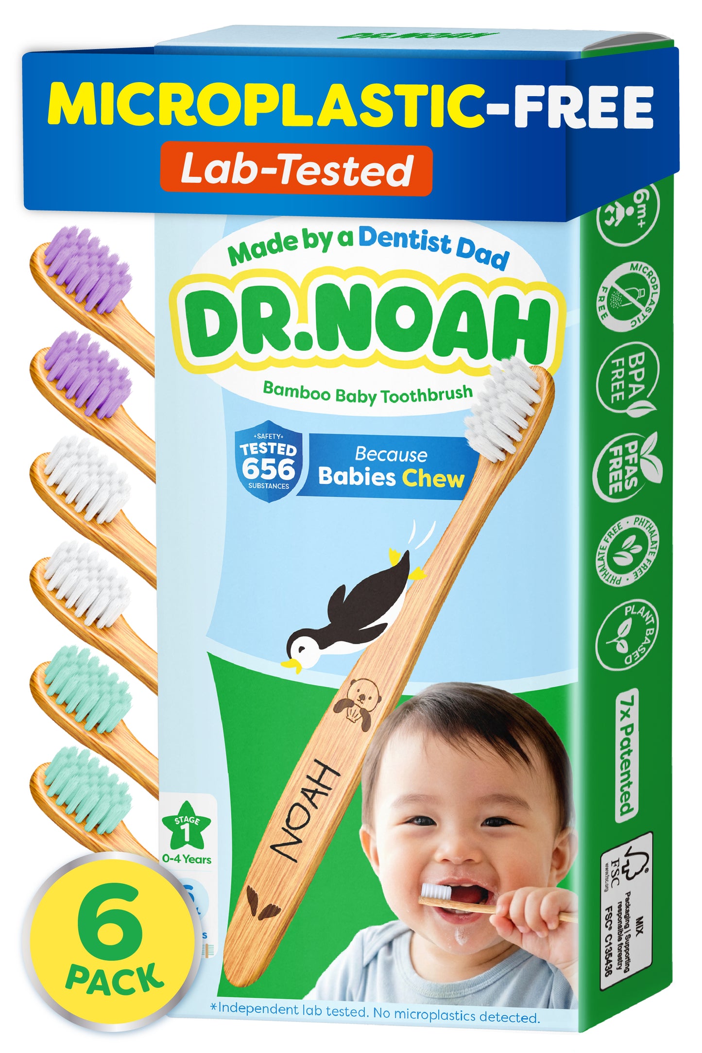 Dr. Noah Bamboo Baby & Toddler Toothbrush 6 Pack
